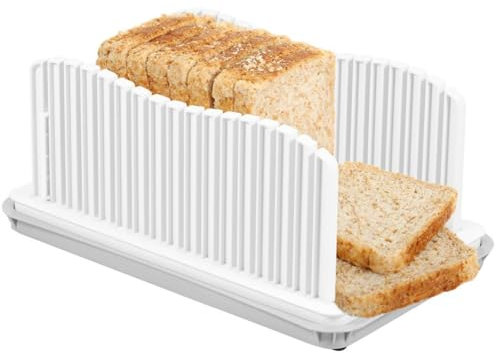 Bread Slicer for Homemade Bread, Width Adjustable Toast Slicer with Crumb Tray New Upgrade Bread Slicing Guide Foldable and Compact Bread Cutting Tool for Sourdough/Cakes/Bagels (Bread Slicer)