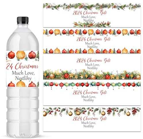 Lot de 50 à 300 étiquettes personnalisées pour bouteille d'eau, étiquettes personnalisées pour bouteille d'eau, cadeau de Noël pour fête de Noël