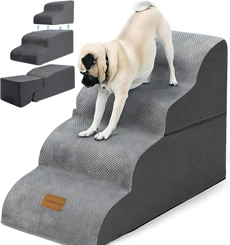 2025 4-Stufen Hundetreppen für hohe Betten, 2-in-1 Hundetreppen für kleine Hunde und Katzen, Faltbare Haustiertreppen für Hochbettklettern, rutschfeste ausgeglichene Haustiertreppe Indoor