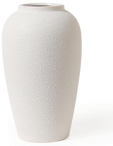 Kokrose Rustic Cream Ceramic Vase, 11.8 Vintage Clay Tall Floor White Terracotta Vase for Table Centerpieces, Large Textured Farmhouse Decorative Vases for Home Decor