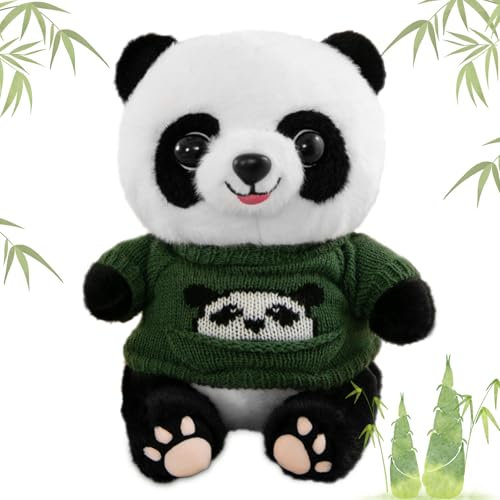 MeYuxg Kuscheltier Panda, 25CM Pandabär Kuscheltier, PP-Baumwolle Kuscheltier Pandabär, Panda Kuscheltier für Jungen, Mädchen und Erwachsene, Geburtstag, Weihnachten,Partygeschenke(Grüner Pullover)