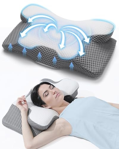 Trongle Cervical Memory Foam Pillow, Ergonomic Orthopedic Support Neck Pillows with Cover, Removable Washable Breathable Pillowcase, Comfy Sleepers Pillow for Side/Back/Stomach Sleepers (Gray)