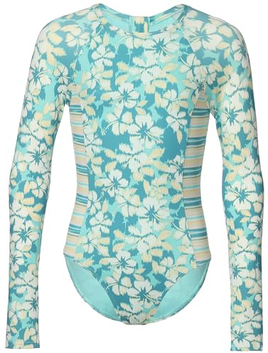 Roxy Long Sleeve One-Piece Rashguard Swimsuit with UPF 50+ Sun Protection, Quick Drying Bathing Suit Traje de baño de una Sola Pieza, Hibisco de Piedra, 10 Niñas