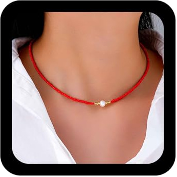 Enautoabs Bohemia Perlen Choker Halskette Weiße Perlen Kette Halskette Winzige Perlen Choker Halsketten Hirsekette Perlen Halsketten Schmuck Für Frauen