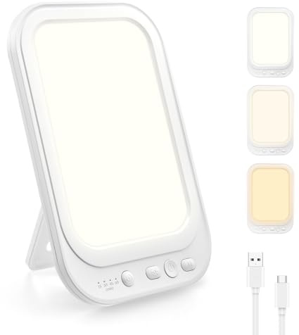 Strixorn Lámpara de Luz Diurna 10000 Lux, Lámpara Sad Sin UV, Lámp de Iluminación Solar con 3 Temperaturas de Color, 5 Niveles de Brillo, Iluminación Continua, 4 Temporizadores, Plegable Soporte