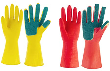 ERINGOGO Scouring Pad Gloves Durable Latex Dishwashing Gloves for Kitchen Cleaning and Housework Oil Resistant with Absorbent Sponge for Stubborn Stains Removal