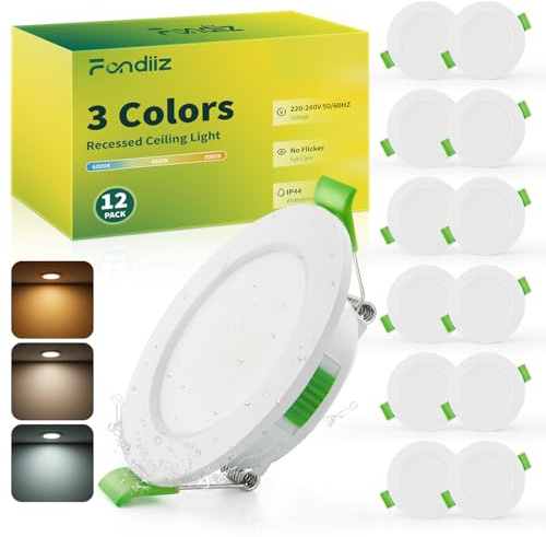 Fondiiz Faretti LED Soffitto Incasso Cartongesso, Foro 55-68mm, Set di 12 | 230V 3.5W 340LM Faretti Incasso Cartongesso Regolabile Caldo 3000K Neutro 4500K Freddo 6000K, Ultrasottili IP44 per Bagno