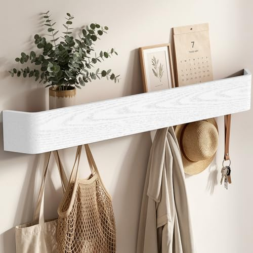 Soontrans Garderobenleiste, 88x10x7.5cm, Wandgarderobe mit Ablage, 10 Verdeckten Garderobenhaken, Kleiderhaken Wand, Hakenleiste Garderobe für Eingang, Flur, Wohnzimmer und Schlafzimmer(Weiß)