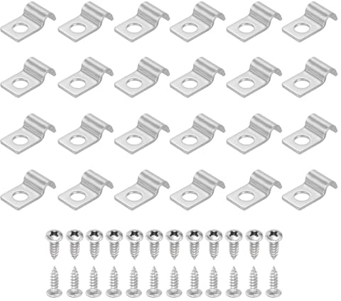 sourcing map Lot de 24 sangles de tuyau rigides de 4 mm à un trou, en acier inoxydable 304, collier de serrage épais en U avec vis autotaraudeuses pour fixer le câble de tube, argent
