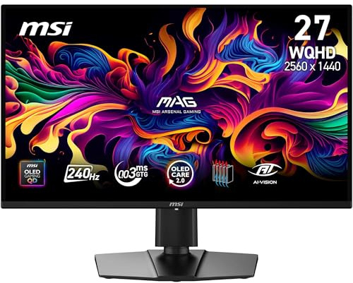 MSI MAG 274QPA QD-OLED X24 27-Zoll-WQHD-Gaming-Monitor, 2560 x 1440 Quantum Dot OLED-Panel, 240 Hz, 0,03 ms, G-SYNC-kompatibel, AMD FreeSync Premium, HDMI 2.1, DP 1.4a, höhenverstellbar, schwarz