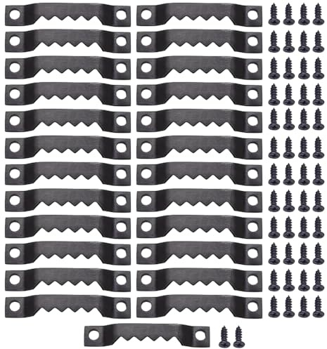 25 Piece Heavy Duty Sawtooth Hangers with Fixings, Black Picture Frame Hangers for Canvas, Clock, Painting and Artwork Display