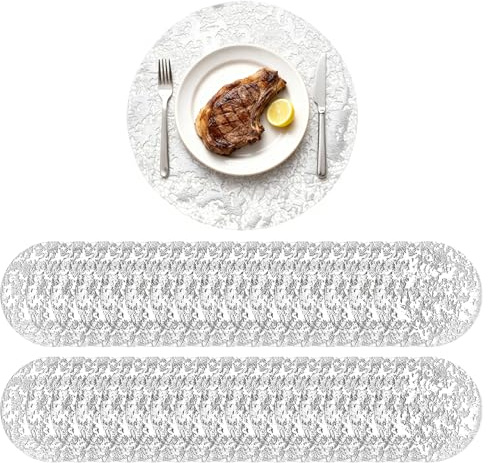 Komforbaa 100 Pcs Disposable Gold Placemats,Round Foil Mesh Pressed | 13 Inch Non-Slip Feature,Ideal Table Decor for Dining Table,Wedding,Birthday Party & Home Use,Gold