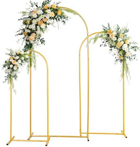 SDHYL Arc de mariage, pack de 3 arcs en métal doré en arrière-plan, support pour cérémonie de mariage, fête d'anniversaire, baby shower, arc de ballon de jardin, décoration