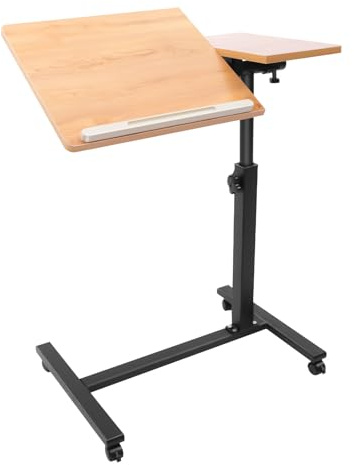 JUDEMII laptopbord bärbart stående skrivbord datorbord höjd justerbar lutande bordsskiva, mobil sidobord säng med bromsrullar, 57 x 41 x 90 cm