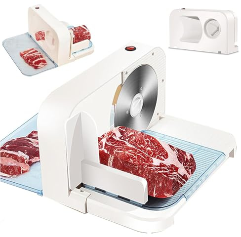Máquina cortadora de carne para el hogar, cortadora de alimentos eléctrica plegable con espesor ajustable de 1-15 mm, hoja de acero de aleación, ajuste de perilla, cortadora de alimentos extraíble