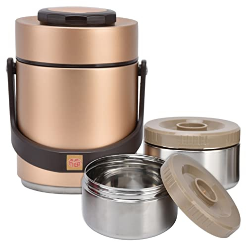 Qcwwy Aislante, Contenedor de Alimentos de Acero Inoxidable de Doble Pared con Aislamiento Al Vacío con Diseño a Prueba de Fugas, para Viajes de Trabajo, Picnic, Uso Al Aire Libre (GOLD)