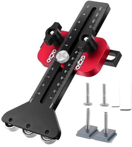 Guide de scie circulaire de table avec 3 roulettes – Butée de fraisage précise pour coupes répétées, fente en U de 9,5 x 19 mm et fente en T de 6 x 9 mm compatible pour baguettes en bois, placage et