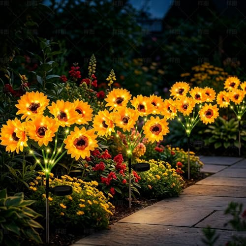 Innvist Solar Flower Lights Outdoor Garden, 24 Flower Sunflower Solar Lights, Artificial Sunflowers with 2 Modes, Waterproof Sunflower Lamp for Lawn Pathway Patio Porch Flowerbed Cemetery Decoration