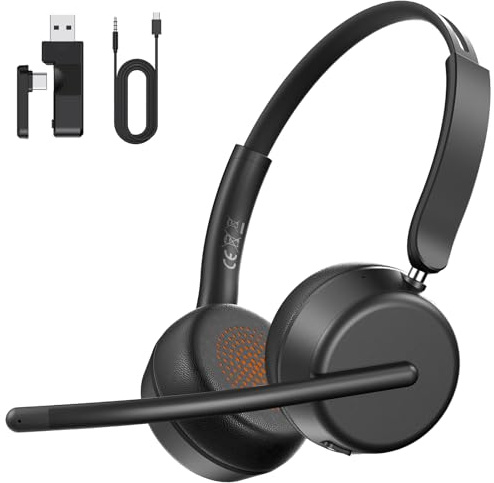 syndesmos Wireless Headset with Microphone, 3-in-1 (Bluetooth 5.3/2.4G/Wired) PC Headset with USB C/A Dongle, 40H Playtime, Lightweight Office Headphone for Teams, Zoom, Call Center