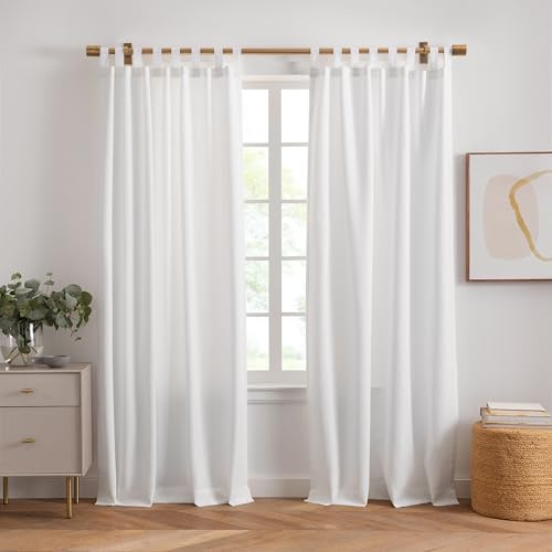 Threadmade Matine Solid Tab Top Indoor/Outdoor Window Curtain, White - 52 W x 108 L