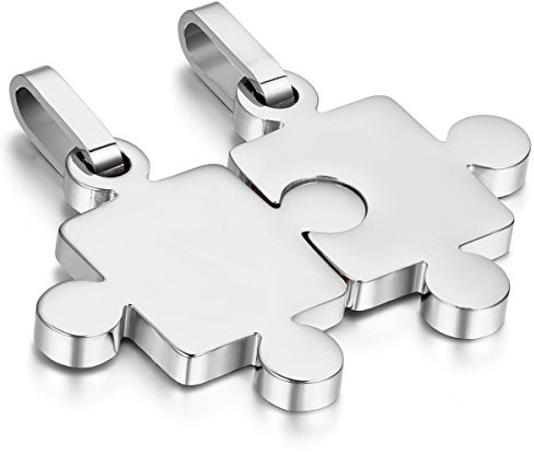 Cupimatch Paar Halsketten mit Gravur Edelstahl Valentinstag Pärchen Kette mit Puzzle Anhänger als Geschenk für Partner Herren Damen