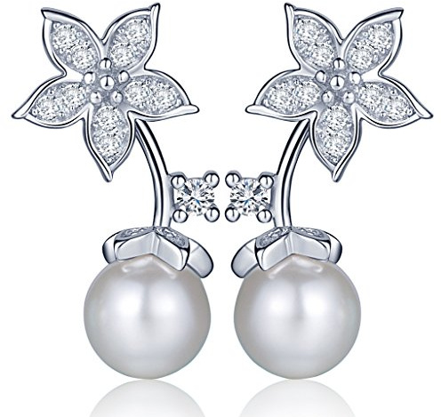 Yumilok 925 Sterling Silber Zirkonia Perlen Blumen Ohrhänger Ohrstecker Ohrring Jackets Ohrschmuck für Damen Frauen Mädchen