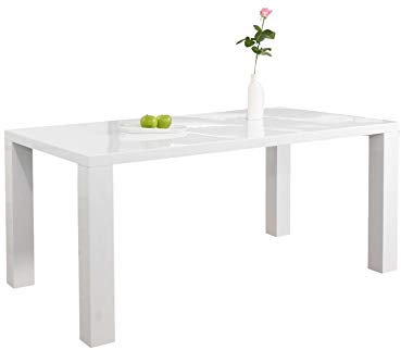 Ess-Tisch weiß Hochglanz aus MDF 120x80cm recht-eckig | Luca | Moderner Küchen-Tisch aus MDF-Holz weiss | Vierfußtisch Hochglanz weiß lackiert | Designer Esszimmertisch mit strahlender weißer Farbe