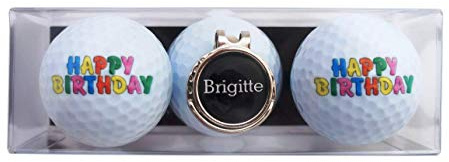 Geschenk-Set Happy Birthday mit 2 Golfbällen und Cap-Clip + Golfball Marker mit VORNAMEN, über 1500 Namen sofort erhältlich! Geschenk Idee