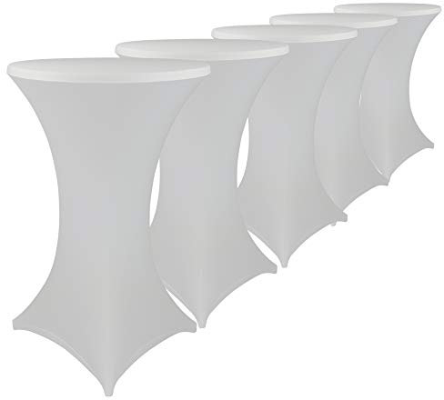 DILUMA Stehtischhussen Stretch Elastique 5er Set - elastische Premium Stretchhusse für alle gängigen Bistrotische und Stehtische - ÖkoTex100, Größe:Ø 80-85 cm, Farbe:Weiß