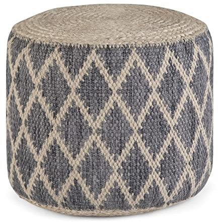 SIMPLIHOME Edgeley Round Pouf - 18 inch Wide Handwoven Jute and Cotton Ottoman in Grey and Natural, Boho-Style Footstool or Extra Seating for Living Room, Bedroom, or Kids Room, Assembled