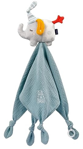 Fehn 053081 Panno per le coccole con elefante, per neonati con attacco per il ciuccio e ricamo Glow-in-the-dark fosforescente, per bambini da 0+ mesi, dimensioni 42 cm