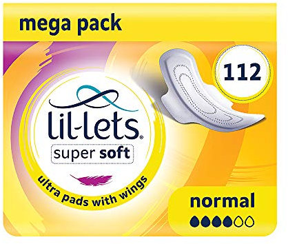Lil-Lets Super Soft Ultra Thin Period Pads-112 Count, Normal Absorbency, with Wings, (Packs of 8) 14 Pads-Bulk Pack, Light to Medium Period Flow, Unscented and Chlorine Free, Regular Sanitary Towels