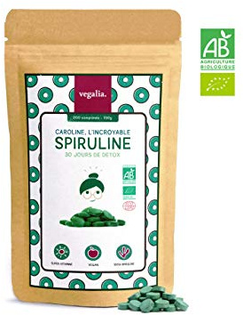 Spiruline Bio certifiée Ecocert France, 200 comprimés préssés à froid, 100% pure et naturel.
