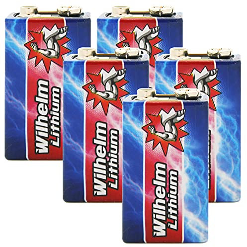 5 x Wilhelm Lithium 9V Block Batterie Rauchmelder 6LR61 9 Volt Batterien
