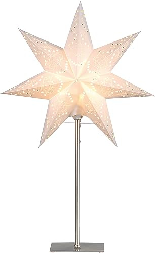 EGLO Tischlampe mit Weihnachtsstern Dekostern | beleuchtet aus Papier mit Metall-Sockel, 3D Fenster-Leuchtstern stehend in weiß mit Kabel, E14