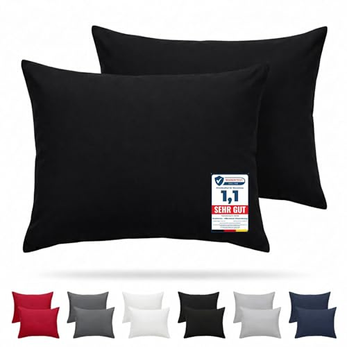 Komfortec Kissenbezug 2er Set - 100% Mikrofaser, Weich & Atmungsaktiv, mit Reißverschluss - Kopfkissenbezug - Waschbar & Pflegeleicht - Schwarz - 40 x 60 cm