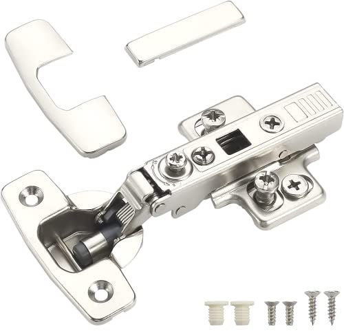Furniware 2 pcs Soft Close Cabinet Hinge,4D Adjustment(Depth, Side,Height and Closing Speed) Full Overlay Hinges Nickel Plated,Euro and Fixing Screws