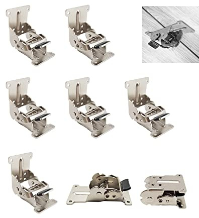 LIKERAINY 0-90-180 Grad Klappbar Scharnier Faltbare Verriegelung Klapptischbeschlag Klappbeschlag Klappkonsole für Tisch Erweiterung Panel aus Verzinktem Eisen mit Silber 8 Stück