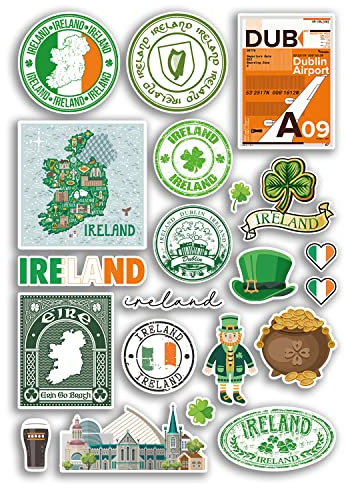 Pegatinas de vinilo A4 de Irlanda - Monumentos irlandeses de Dublín bandera de la playa de la ciudad mapa de vacaciones maleta equipaje álbum de recortes cultura viajes #78886