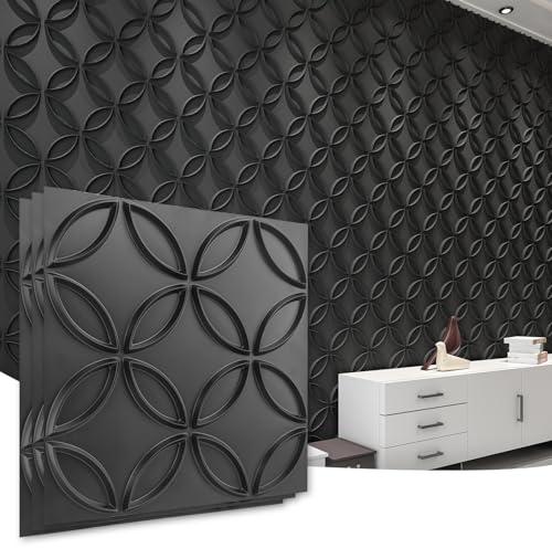 Art3d PVC 3D Wall Panel Interlocked Circles, Cover 32 Sq.ft, Matt Black