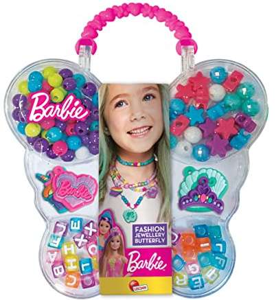 Lisciani - BARBIE FASHION JEWELLERY - Schmuck-Bastelset mit Schmetterlingsdisplay – Kreatives Spielzeug für Mädchen ab 5 Jahren – Armbänder & Ketten gestalten – Geschenk Mädchen 5 Jahren