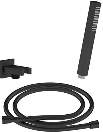 CHRIS BERGEN Brausegarnitur - SET aus Stabhandbrause, Wandanschlussbogen und Brauseschlauch - in Schwarz matt
