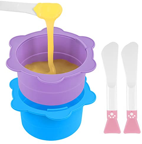 Adorila 2 Stück Silikon-Wachswärmer mit Spatel, Wachswärmer Topf zur Haarentfernung, Wiederverwendung, Wachsschale für Wärmer Wachs