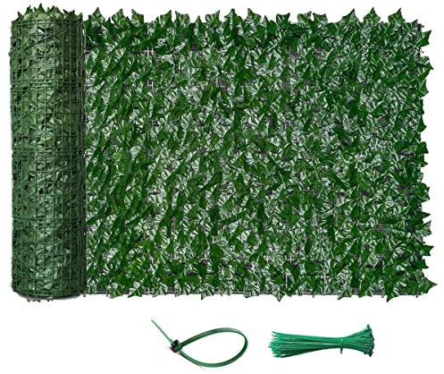 Vinclus Artificial Ivy Green Leaf Hedge Privacy Protection,Garden Fence Screening,Outdoor and Indoor Home Balcony Wall Decoration,Trellis Leaves Panel 1 X 3m