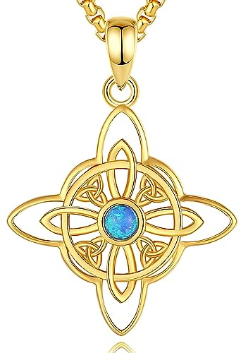 CELESTIA Colgante Nudo de Bruja Amuleto Plata Mujer Collar Oro con Opalo de Plata 925 Wicca Joyeria Brujeria Regalo Esoterismo Amuletos de la Suerte y Proteccion