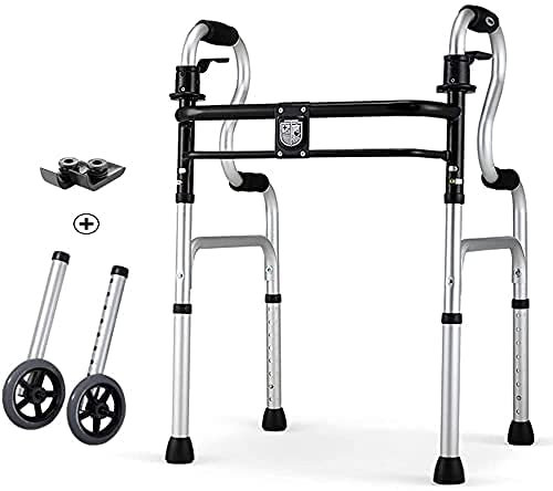 Andadores para ancianos Andador plegable de aluminio liviano Andador plegable con ruedas para personas mayores, adultos, andador con ruedas delanteras extra anchas (2 ruedas de 5 pulgadas), tamaño