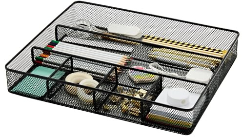 Annova Plateau de Rangement de tiroir de Bureau pour Organisation de Bureau – Maille métallique – Accessoires et Fournitures de Bureau (Black)