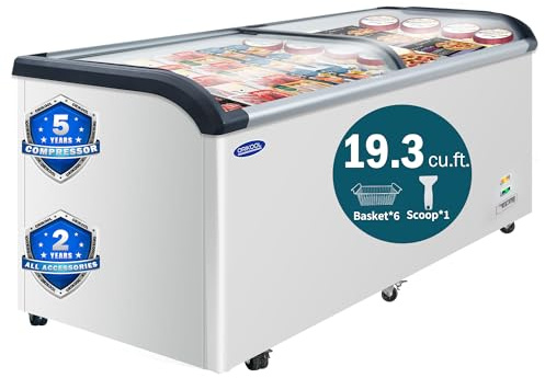 ORIKOOL Commercial Ice cream Display Freezer: 19.3 Cu.FT Chest Freezer with Curved Glass Top, -9.4℉ to 5℉, LED Light, Large Capacity for Convenience Store, Supermarket, Restaurant