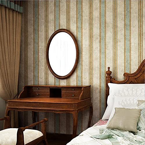 FLZHime Papier peint non tissé non collé à rayures verticales vintage pour salon, chambre à coucher, café, hôtel, restaurant, style rural américain, rétro, nostalgique, 5,5 x 100 cm (l x L)