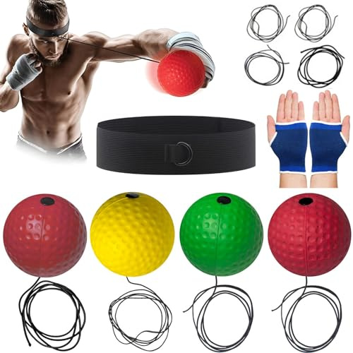 Boxing Reflex Ball, 4 React Reflex Ball Plus 2 Adjustable Headband, Perfect for Reaction, Agility, Punching Speed, Fight Skill and Hand Eye Coordination Training